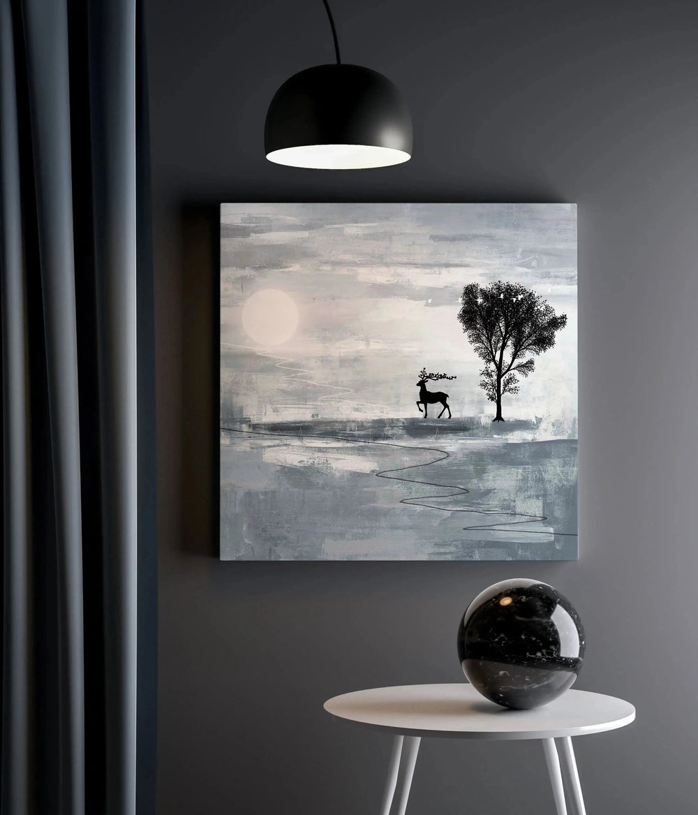 Modern Abstract Landscape with Deer Painting