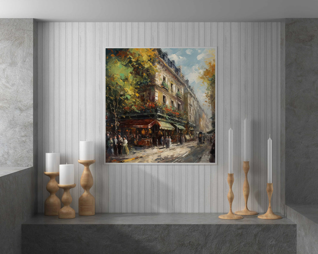 a painting on a wall of a city street