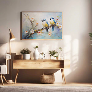 Luxoré Branches of Joyful Birds and Blossom Flowers Digital Oil Painting