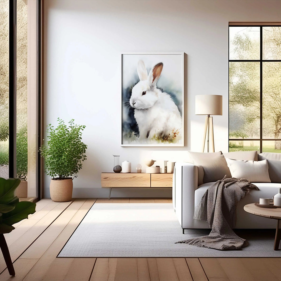 Digital Dreamy Bunny Watercolor Portrait Artwork