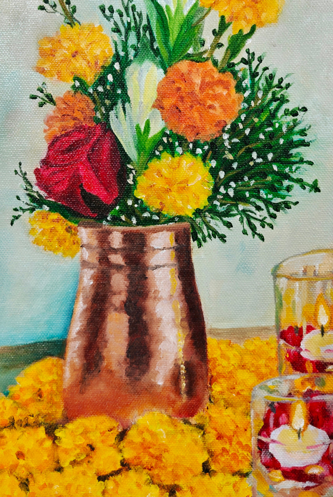 Marigold Glow - Handmade Floral Oil Painting - Luxoré Original