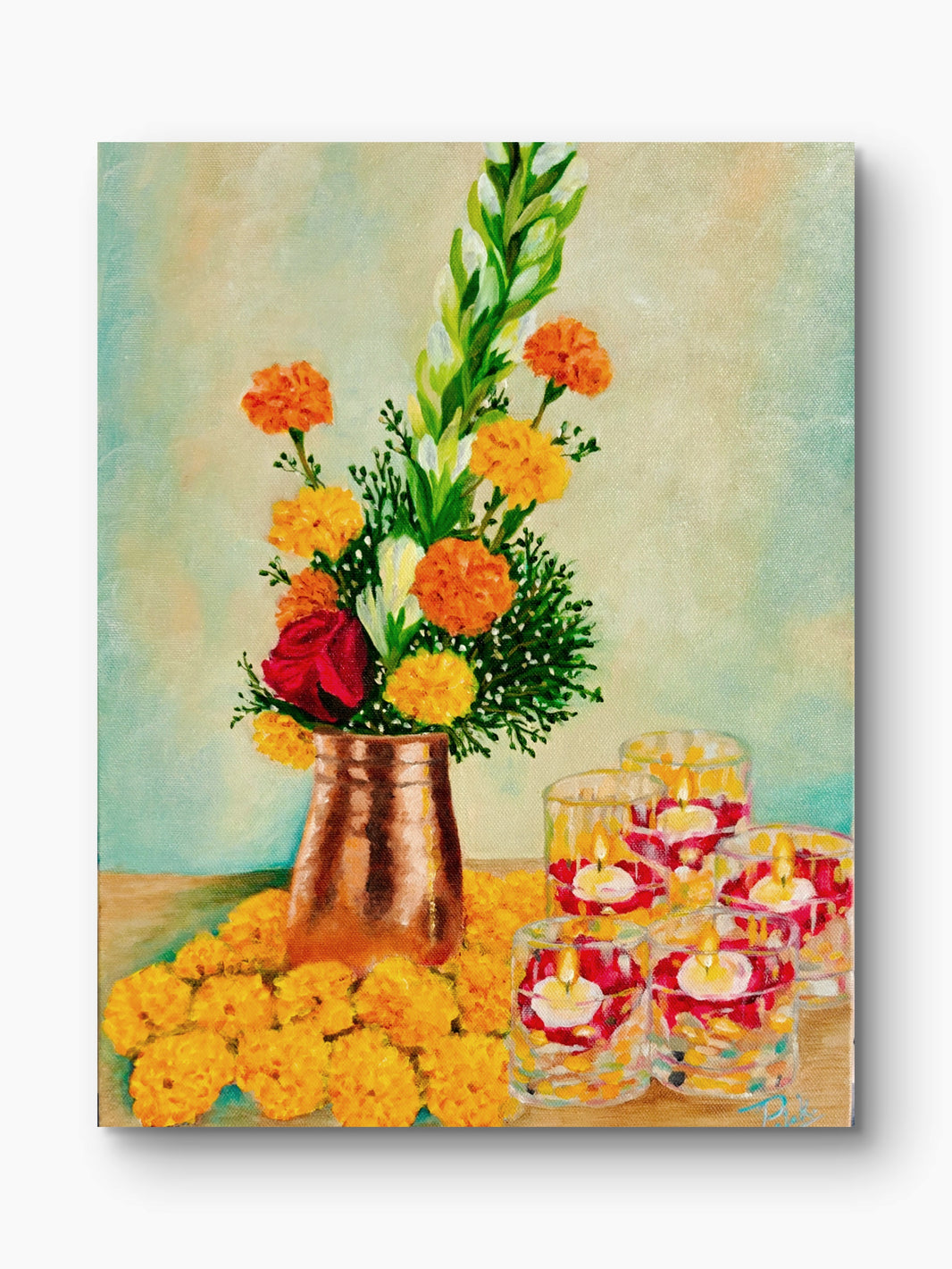 Marigold Glow - Handmade Floral Oil Painting - Luxoré Original