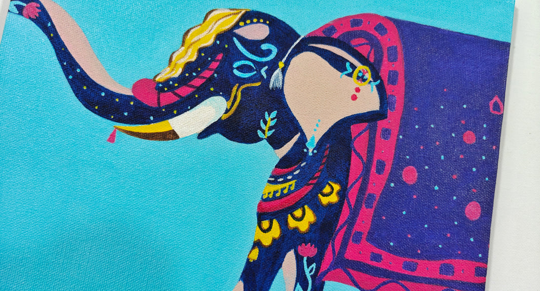 Indian Folk Art Elephant Painting - Handmade