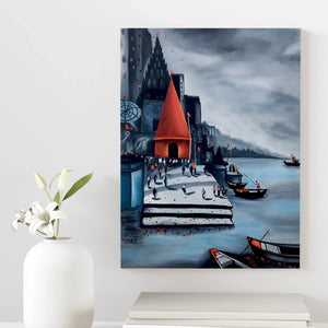 Luxoré Varanasi Ghat Temple Handmade Painting on Canvas